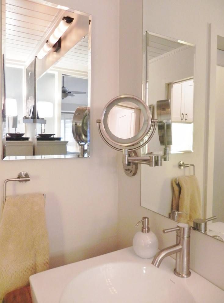 Beautiful Lighted Magnifying Mirror In Bathroom Traditional With Pertaining To Magnifying Vanity Mirrors For Bathroom (View 8 of 15)