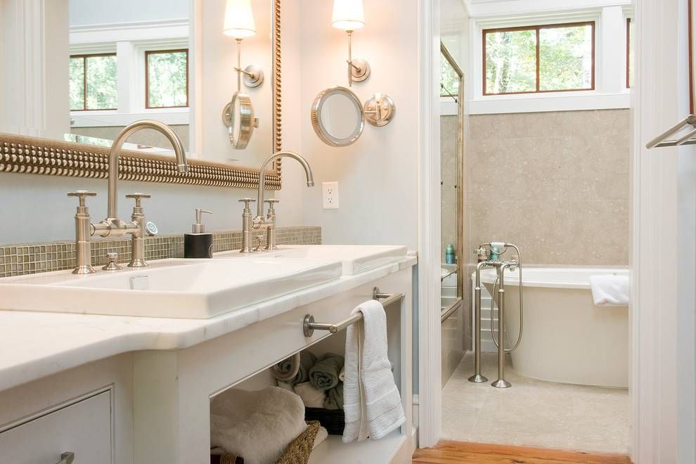 Beautiful Lighted Magnifying Mirror In Bathroom Traditional With Throughout Bathroom Vanity Wall Mirrors (View 9 of 15)