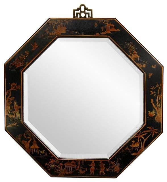 Black Lacquer Octagonal Mirror – Asian – Wall Mirrors – Regarding Asian Wall Mirrors (View 12 of 15)
