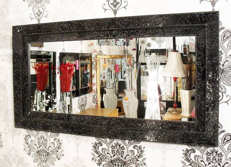 Black Mosaic Mirror Double Frame 68x128cm Black Glass Mosaic With Mosaic Framed Wall Mirrors (View 12 of 15)