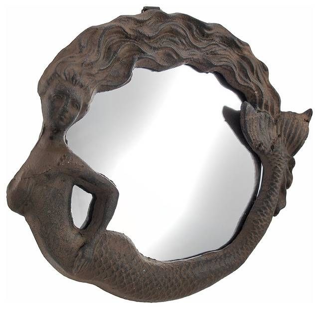 Cast Iron Mermaid Wall Mounted Mirror Rust Color – Beach Style Within Mermaid Wall Mirrors (Photo 2 of 15)