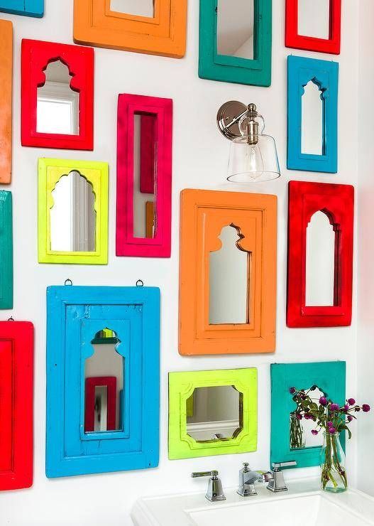 Collection Of Colorful Mirrors Over Pedestal Sink – Contemporary Pertaining To Colorful Wall Mirrors (Photo 5 of 15)