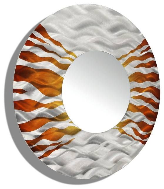 Contemporary Silver And Orange Round Hanging Wall Mirror In Orange Wall Mirrors (Photo 6 of 15)