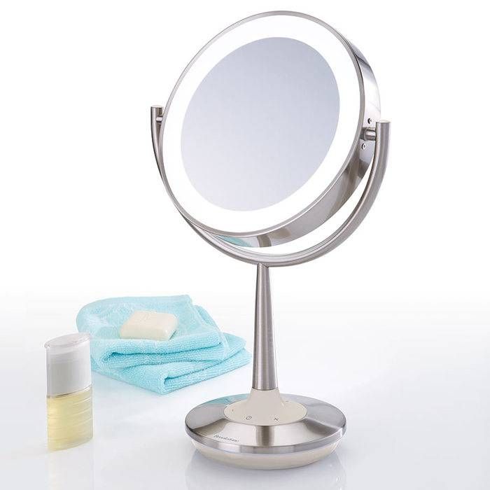 Cordless Makeup Mirror At Brookstone—buy Now! With Magnifying Vanity Mirrors For Bathroom (View 7 of 15)
