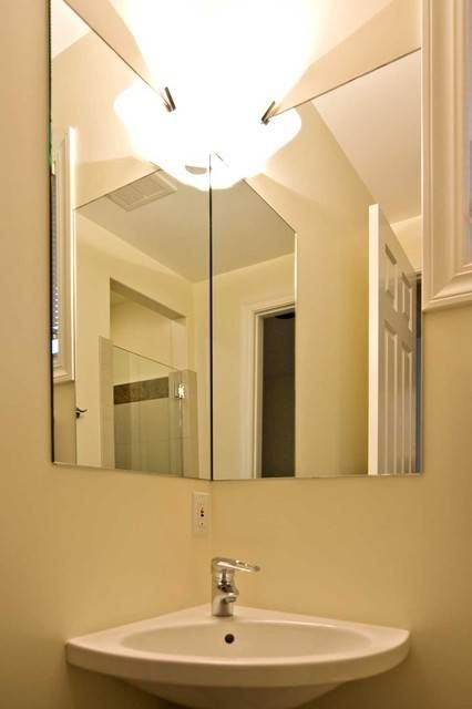 Corner Sink And Corner Mirror In Small Bathroom Pertaining To Corner Mirrors (View 1 of 15)