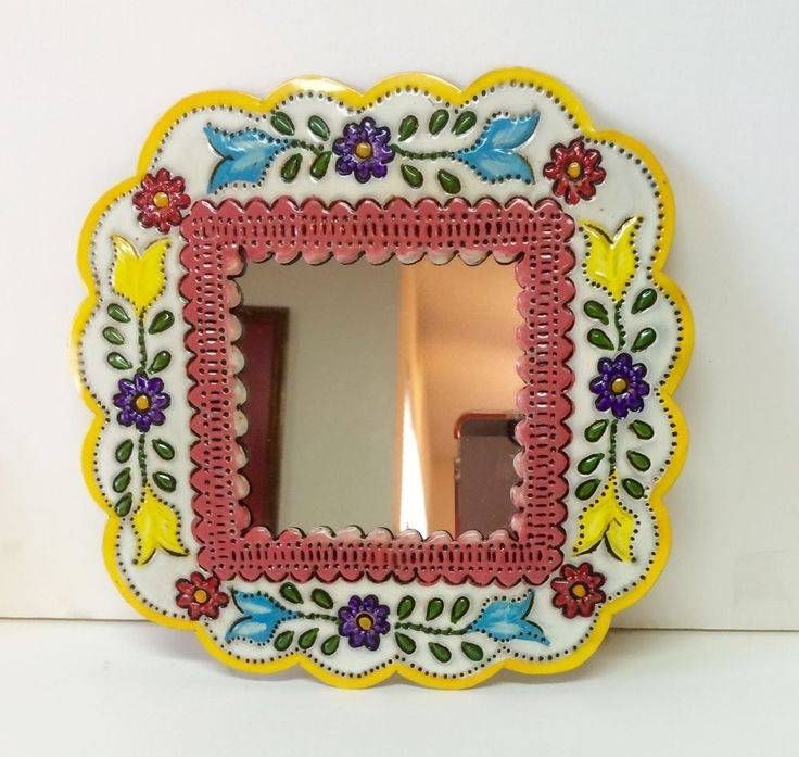 D❤️mexican Wall Mirror Hand Painted, Punched Tin Folk Art Pertaining To Mexican Wall Mirrors (Photo 14 of 15)