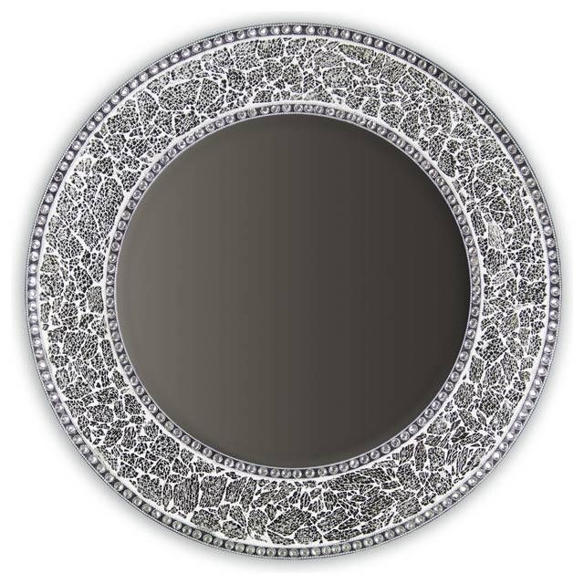 Decorative Round Framedwall Mirror Glass Mosaic, 24 In Round Silver Wall Mirrors (View 8 of 15)