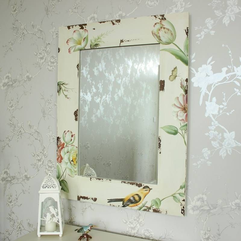 Floral Patterned Shabby Chic Mirror – Melody Maison® With Regard To Bird Wall Mirrors (View 3 of 15)