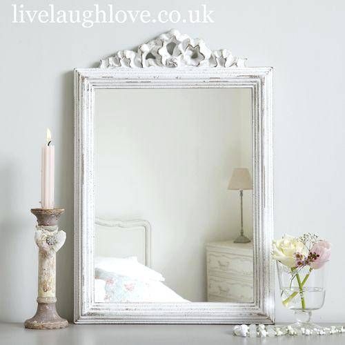 French 30s Style Antique White Shabby Chic Wall Mirror With Within Antique White Wall Mirrors (Photo 11 of 15)
