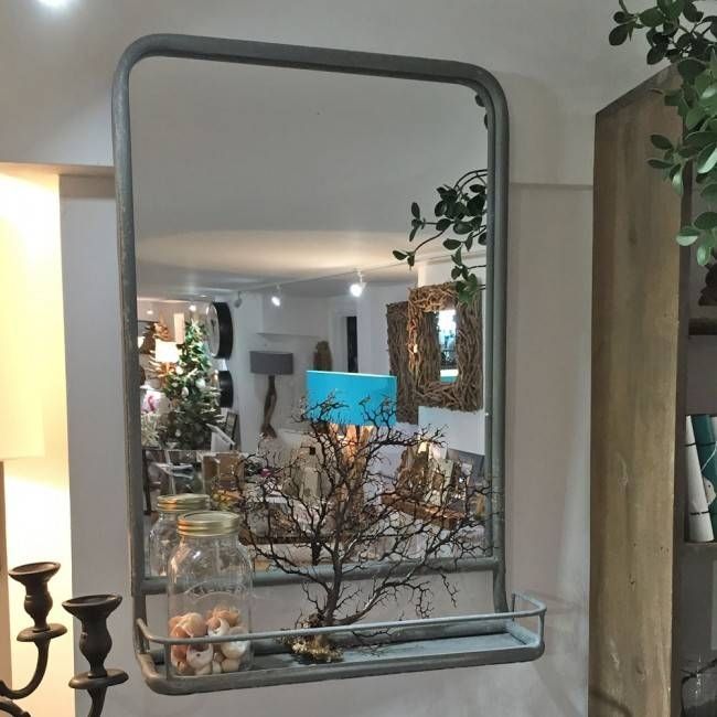 Grey Metal Framed Wall Mirror With Shelf | Doris In Brixham, Devon Inside Wall Mirrors With Shelf (View 15 of 15)