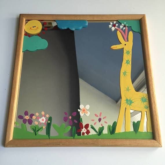Hand Painted Wall Mirror. Kids Mirror. Giraffe And Flowers. Regarding Hand Painted Wall Mirrors (Photo 15 of 15)
