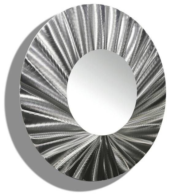 Huge Silver Handmade Round Metal Wall Mirror Contemporary Modern Pertaining To Round Metal Wall Mirrors (Photo 6 of 15)