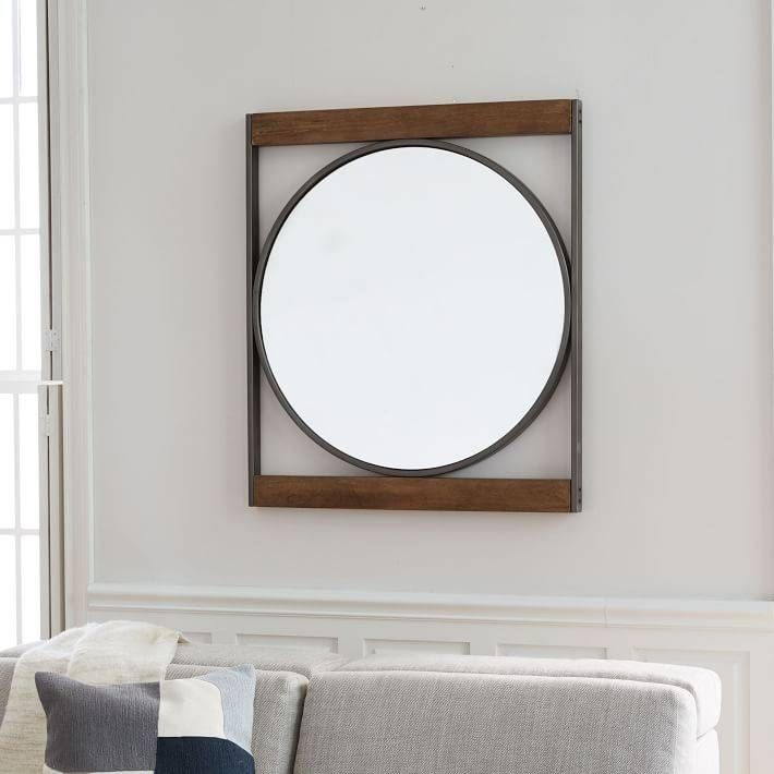 Industrial Metal + Wood Round Wall Mirror | West Elm Throughout West Elm Wall Mirrors (Photo 11 of 15)