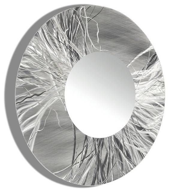 Large Framed Round Wall Mirror – Handmade Silver Modern Metal Wall Throughout Round Decorative Wall Mirrors (View 8 of 15)