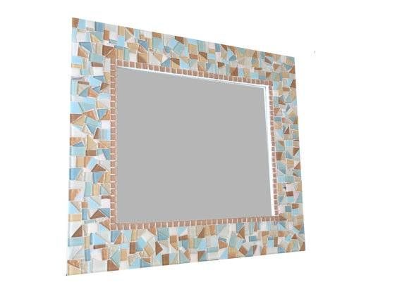 Large Mosaic Mirror In Aqua Blue Copper // Beach House Decor Regarding Aqua Wall Mirrors (View 11 of 15)