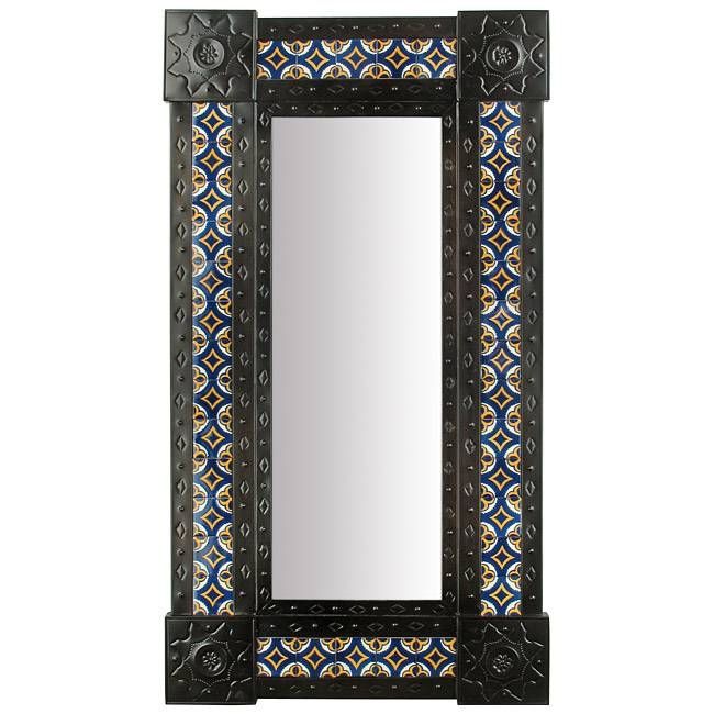 Large Narrow Aged Tin & Tile Mexican Wall Mirror – 20" X 36.5" Within Mexican Wall Mirrors (Photo 1 of 15)