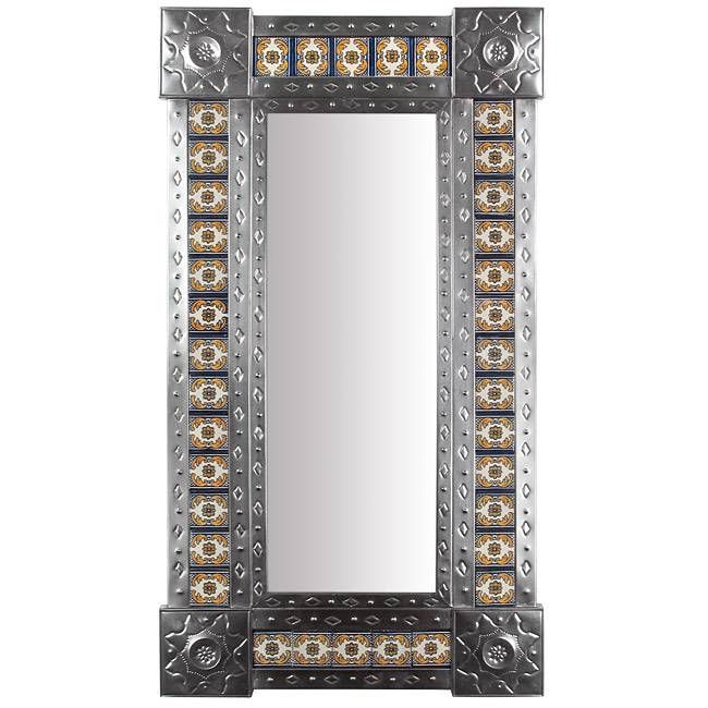 Large Narrow Natural Tin & Tile Mexican Wall Mirror – 20" X  (View 4 of 15)