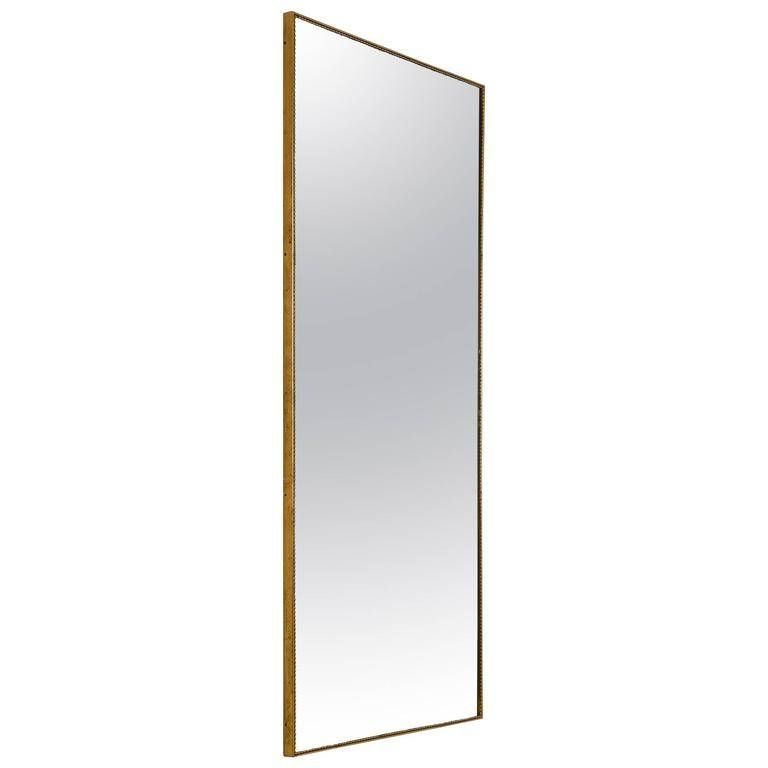 Large Rectangular Wall Mirror With Beaded Brass Frame, Italy Throughout Oblong Wall Mirrors (View 11 of 15)