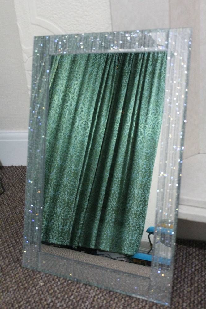 Large Silver Glitter Frame Wall Mirror Silver Sparkle Girls Room Throughout Sparkle Wall Mirrors (Photo 5 of 15)
