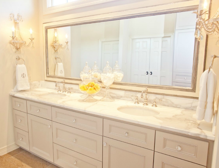 Light Gray Double Vanity – Transitional – Bathroom – Munger Interiors Intended For Extra Wide Bathroom Mirrors (Photo 1 of 15)