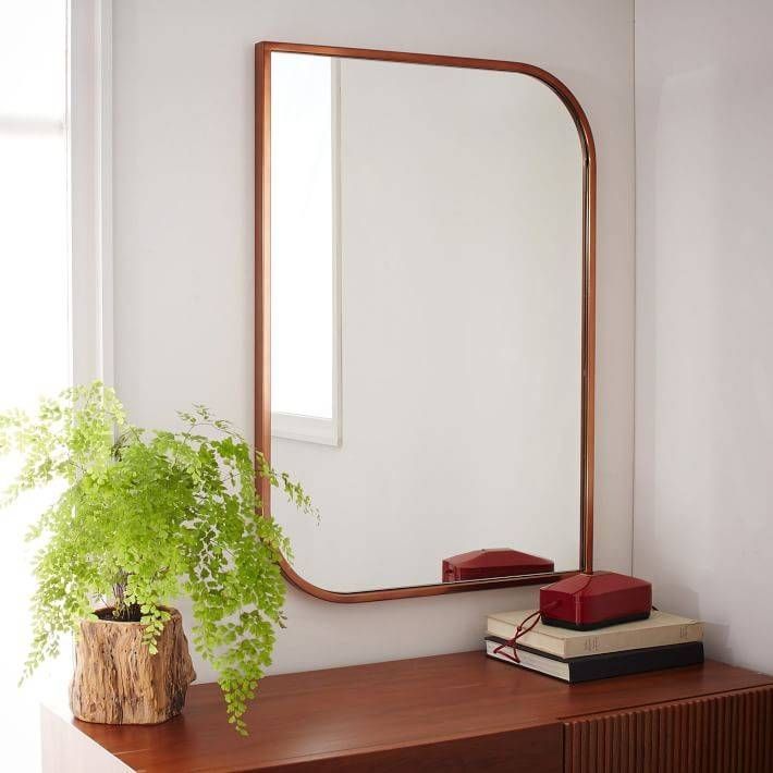 Metal Framed Asymmetrical Wall Mirror – Rose Gold | West Elm For Metal Framed Wall Mirrors (View 12 of 15)