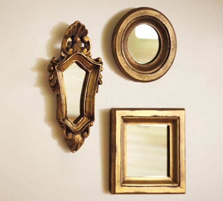 Mini Gilded Gold Mirrors, Set Of 3 | Pottery Barn Intended For Mini Wall Mirrors (Photo 1 of 15)