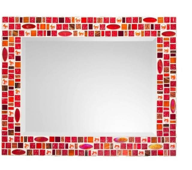 Mosaic Mirror – Red & Orange (handmade) – Transitional – Wall Inside Orange Wall Mirrors (View 11 of 15)