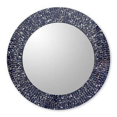 Navy Blue Glass Mosaic Round Wall Mirror Craftedhand – Round With Blue Wall Mirrors (Photo 3 of 15)