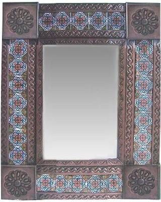 Small Brown Gerona Mexican Tile Mirror – Mediterranean – Wall Pertaining To Mexican Wall Mirrors (Photo 8 of 15)
