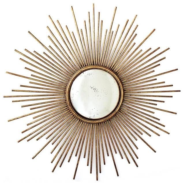 Sunburst Wall Mirror, Antiqued Gold – Midcentury – Wall Mirrors Intended For Starburst Wall Mirrors (Photo 8 of 15)