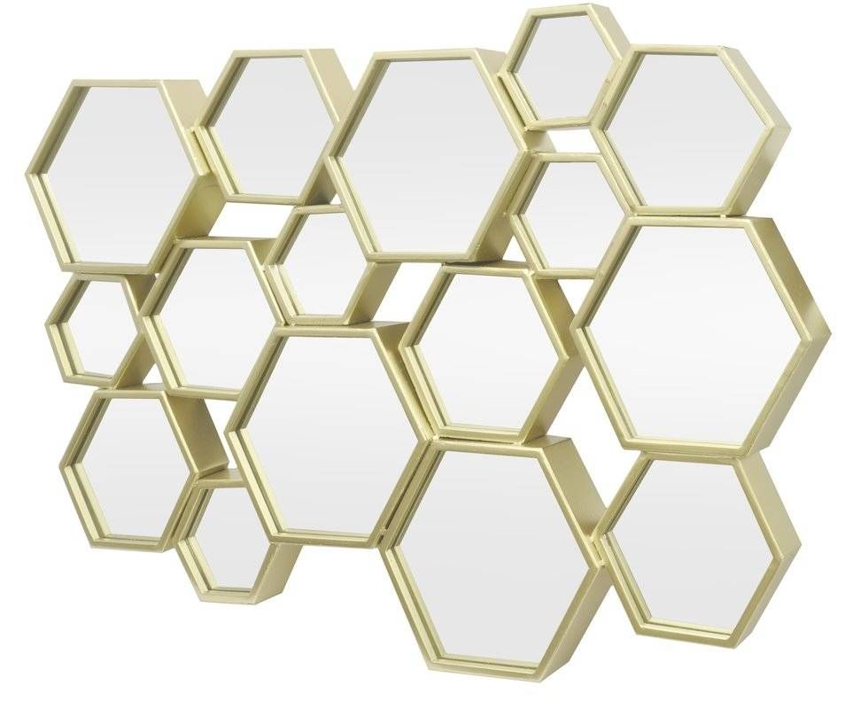 Three Hands Co. Hexagon Cluster Metal Decorative Wall Mirror With Regard To Hexagon Wall Mirrors (Photo 7 of 15)