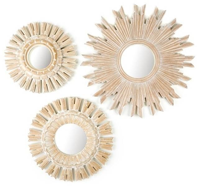 Tozai Sunburst Pickled Mirrors, Set Of 3 – Contemporary – Wall Within Round Wall Mirror Sets (Photo 4 of 15)