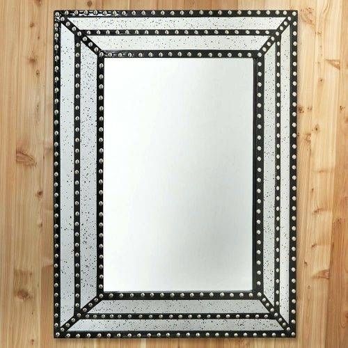 Wall Mirrors ~ Round Studded Wall Mirror Silver Stud Wall Mirror Throughout Studded Wall Mirrors (Photo 9 of 15)