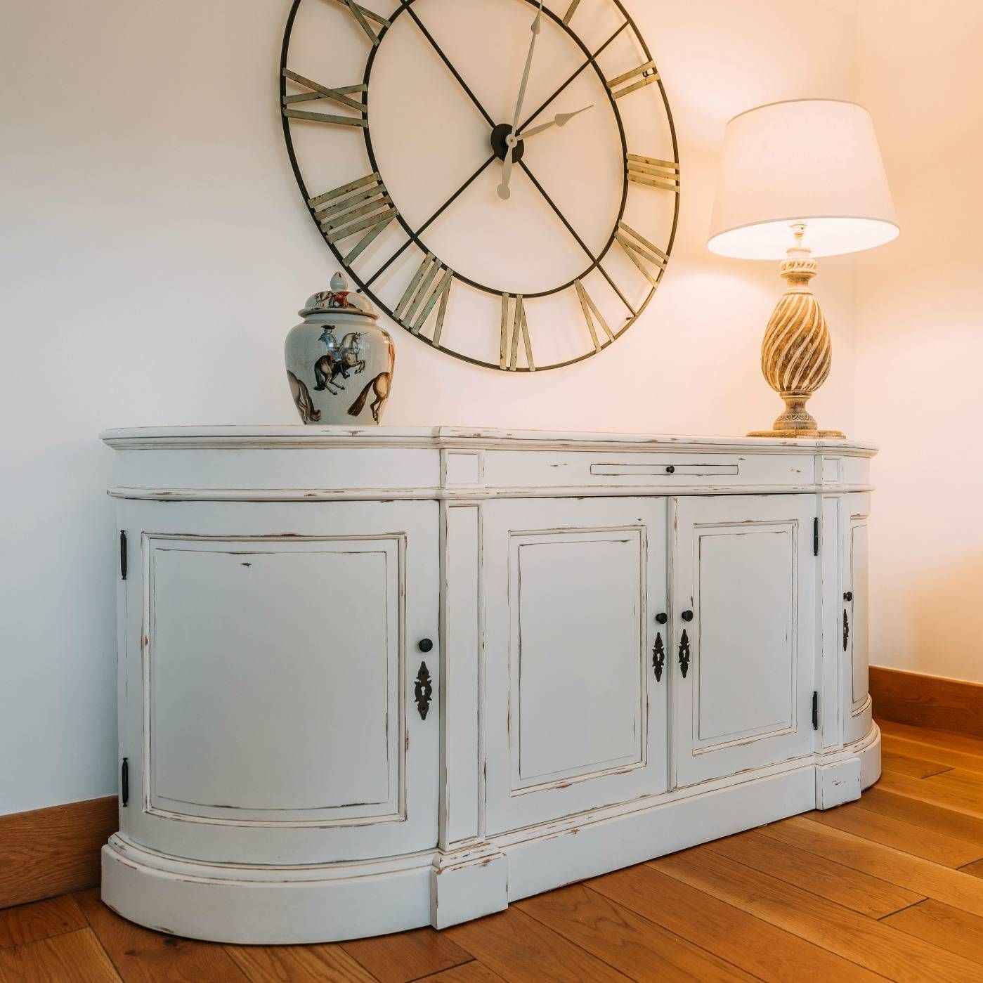 Aged French Distressed White Large Sideboard Furniture – La Maison Intended For Recent Large Sideboards (Photo 7 of 15)