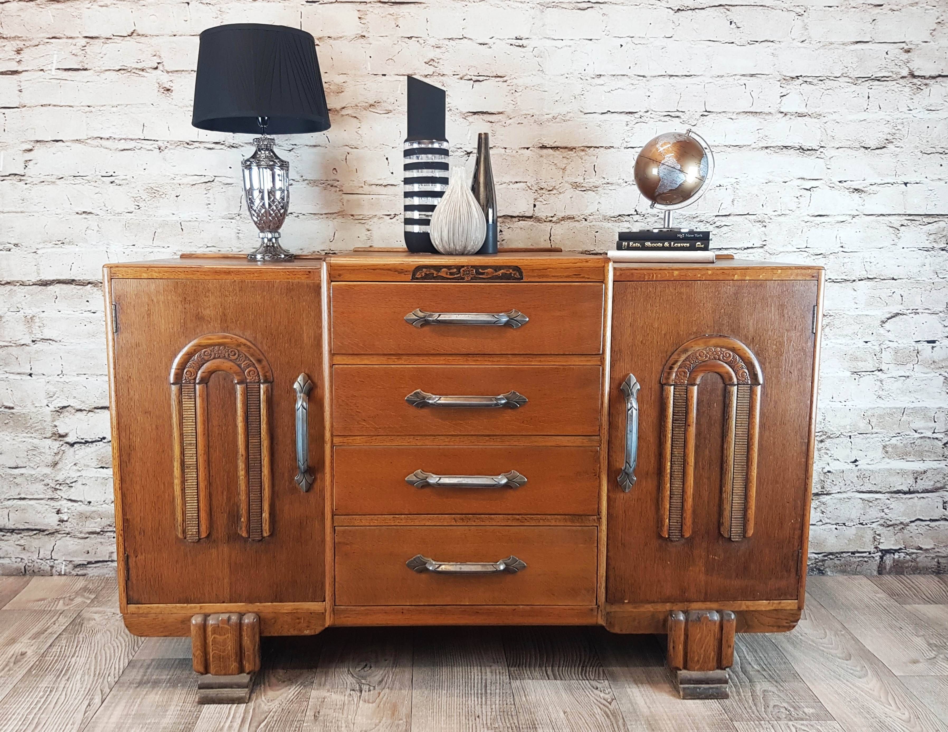 Antique Oak 1930s Art Deco Sideboard | Vinterior Throughout Most Current Art Deco Sideboards (Photo 10 of 15)