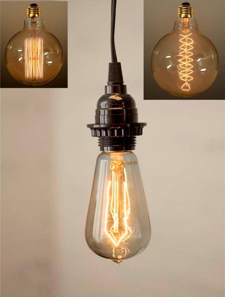 Antique Vintage Edison Bulb Plug In Pendant Light Swag Lamp 3 For Recent Edison Bulb Pendant Lights (Photo 1 of 15)