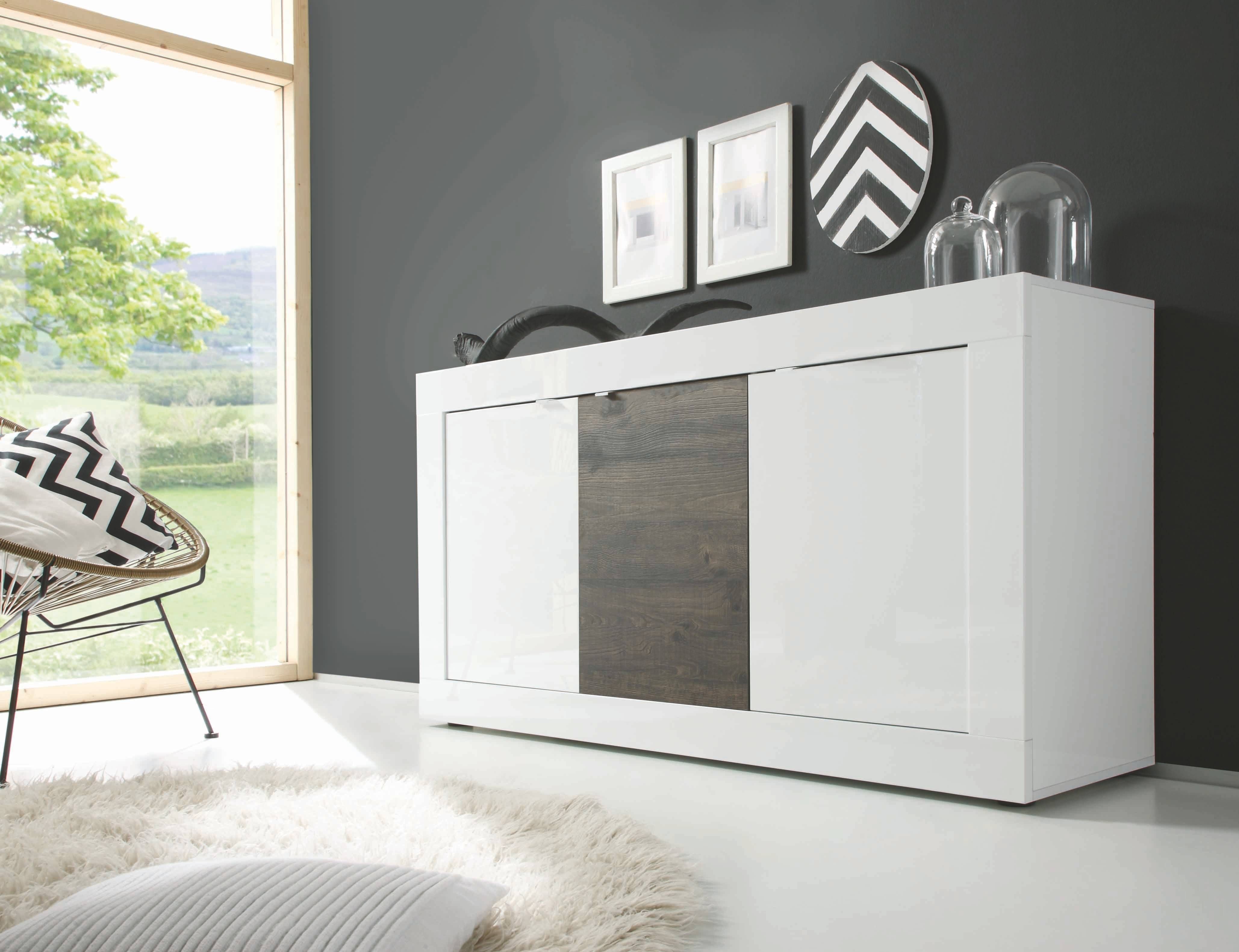 Basic 3 Door Sideboard, White + Wenge Buy Online At Best Price Within Current Wenge Sideboards (View 4 of 15)