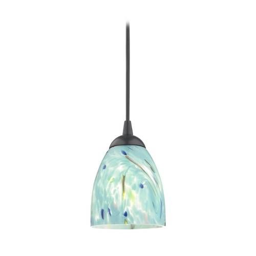 Black Mini Pendant Light With Turquoise Art Glass Shade | 582 07 Throughout Most Popular Shades Glass Mini Pendant Light (Photo 1 of 15)