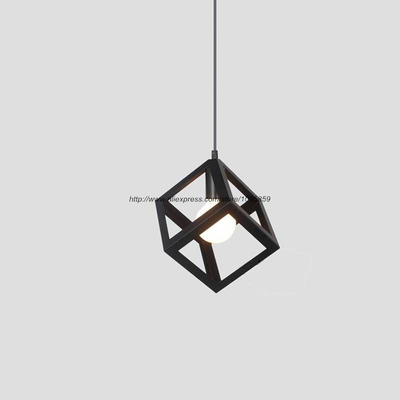 Black Square Metal Pendant Light Fixture Vintage Cube Cage Iron Within Newest Square Pendant Light Fixtures (View 5 of 15)