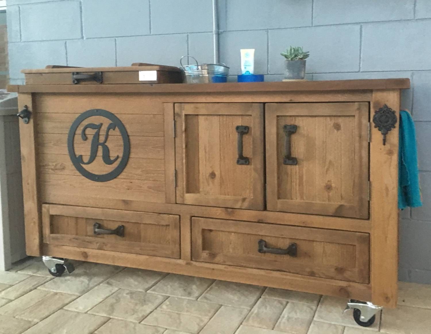 Custom Outdoor Cabinet Rustic Cooler Outdoor Bar Cart Intended For Most Popular Outdoor Sideboard Tables (View 5 of 15)