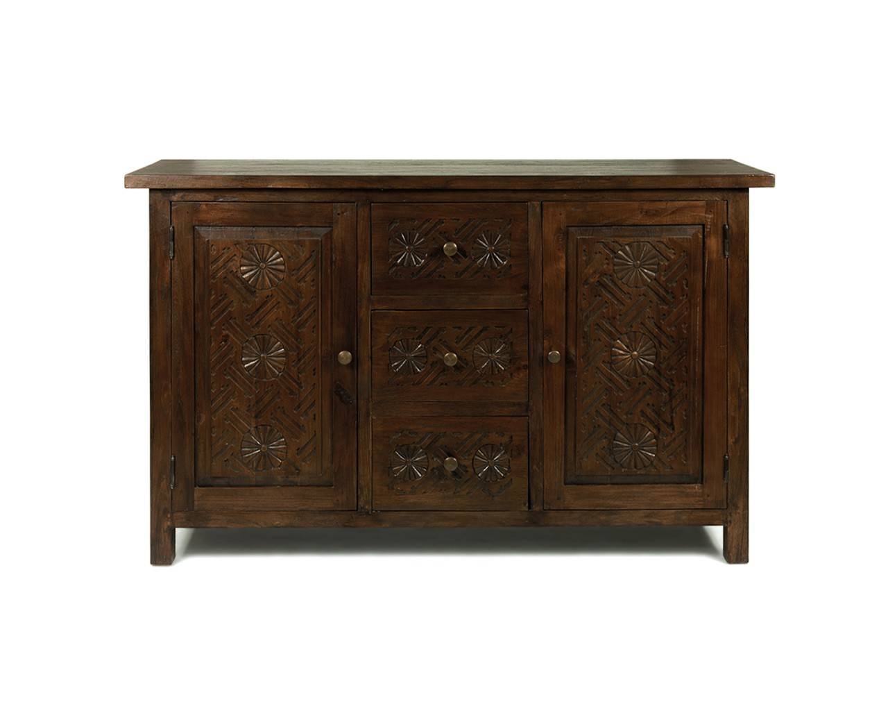 Dark Wood Sideboard | Carved Reclaimed Teak Sideboard Intended For Most Current Dark Wood Sideboards (Photo 1 of 15)