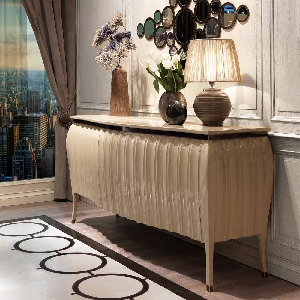 Designer High Gloss Lacquered Sideboard Buffet | Juliettes Inside 2018 High Gloss Cream Sideboards (Photo 3 of 15)