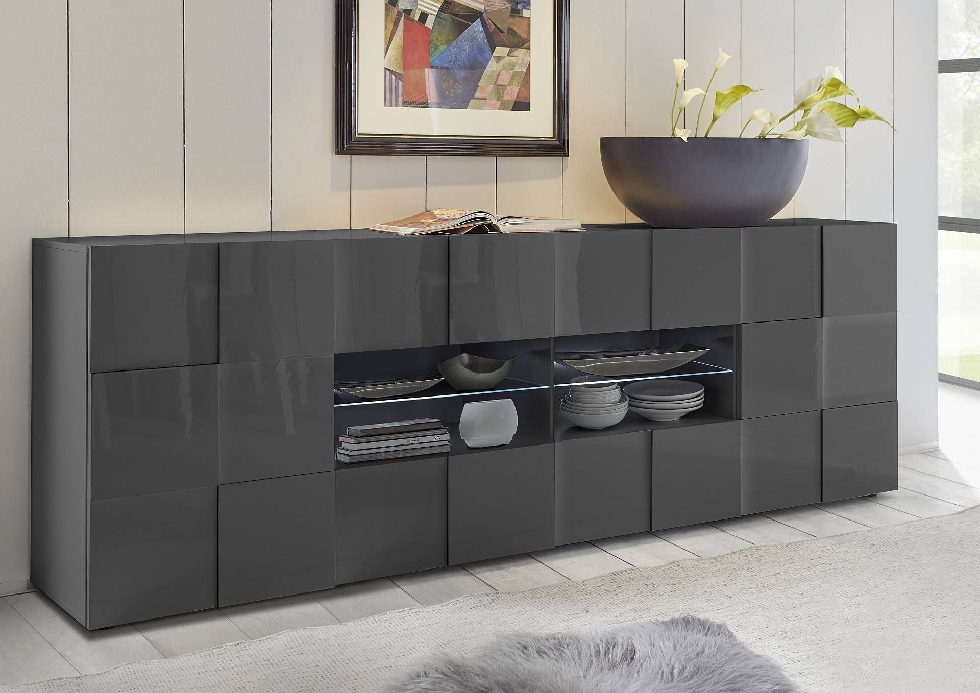 Diana 241cm – Grey Gloss Sideboard With Led Lights – Sideboards With Most Recent High Gloss Grey Sideboards (Photo 3 of 15)