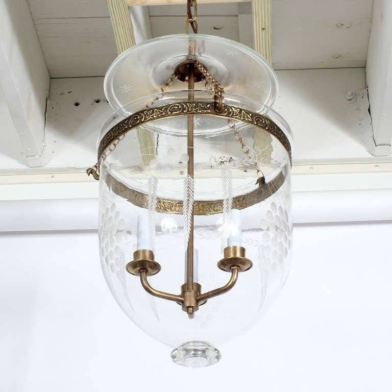 Etched Glass Bell Jar Hurricane Pendant Light Or Lantern At 1stdibs Throughout Most Current Etched Glass Pendant Lights (Photo 6 of 15)