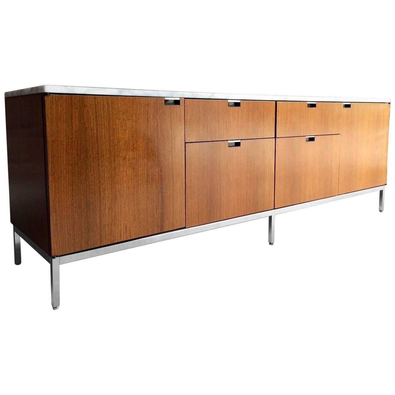 Florence Knoll Credenza Sideboard Marble Topped Light Walnut Mid Intended For Best And Newest Florence Knoll Sideboards (Photo 9 of 15)