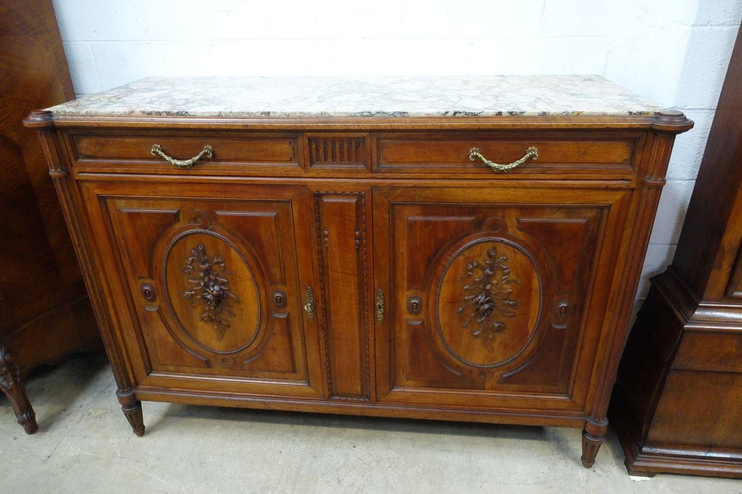 French Walnut Marble Top Sideboard – French Antiques Melbourne Intended For Best And Newest Marble Top Sideboards (View 14 of 15)