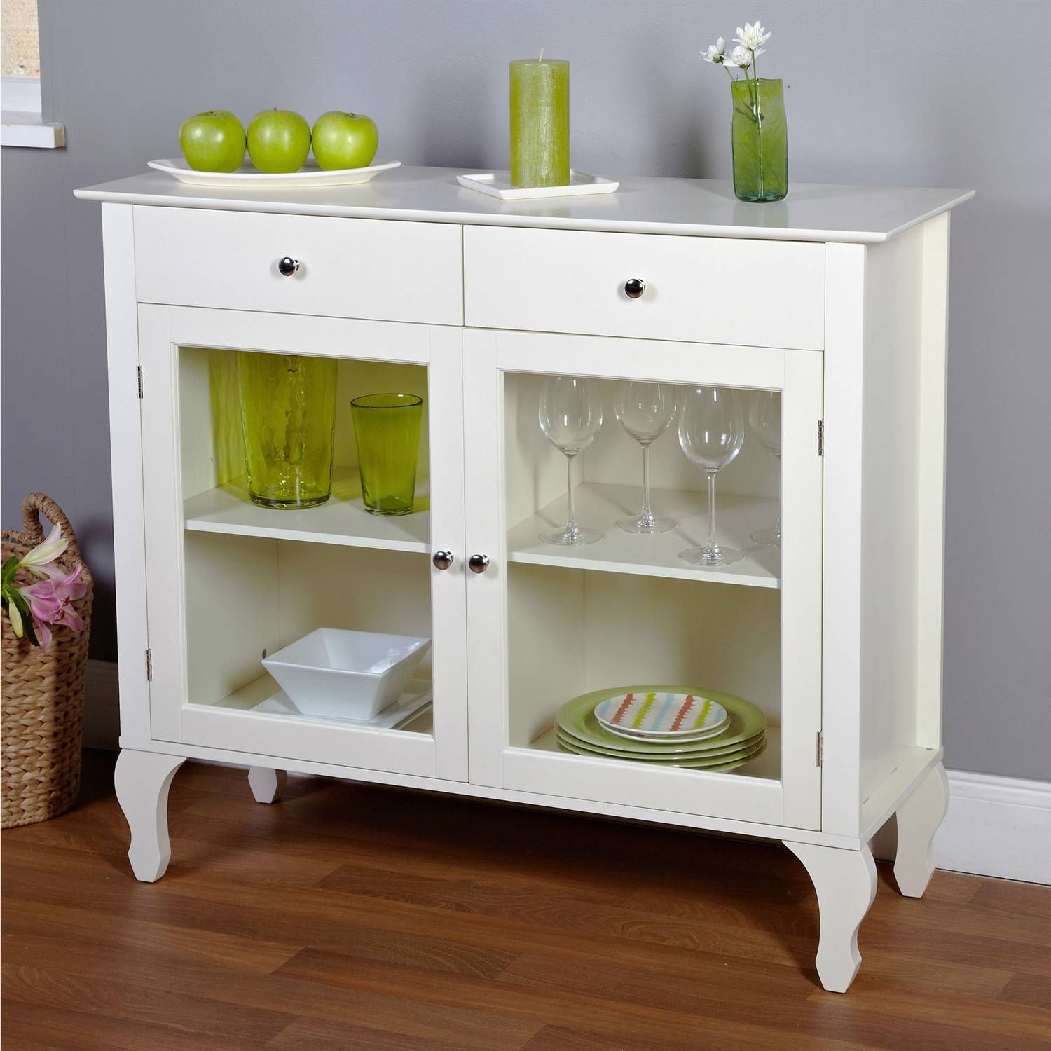 Furniture: White Sideboard Buffet With Two Drawers And Glass Door With 2017 White Buffet Sideboards (Photo 12 of 15)