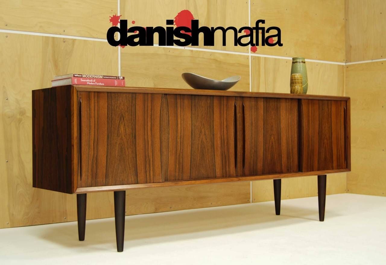 Mid Century Danish Modern Bow Front Rosewood Credenza Sideboard Intended For 2017 Mid Century Modern Sideboards (Photo 14 of 15)