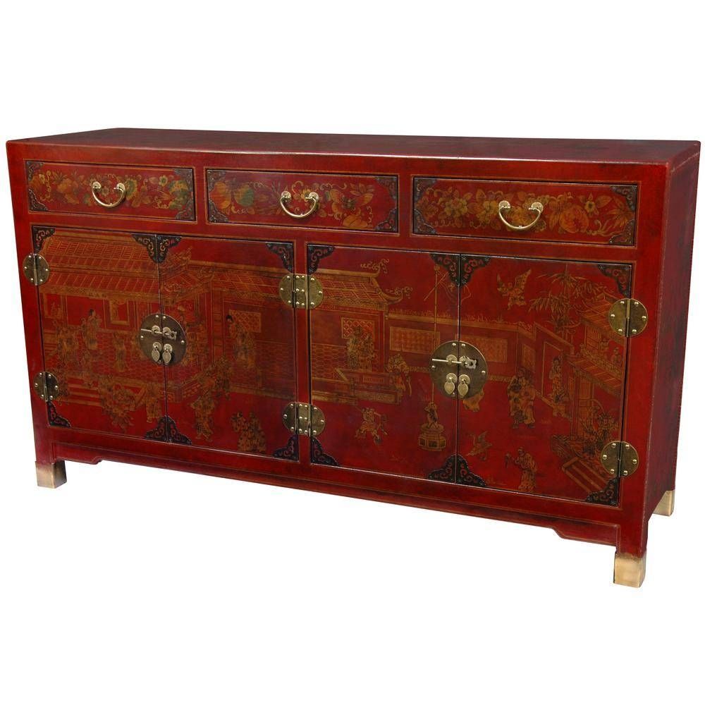 Oriental Furniture Red Lacquer Large Buffet Lq Buffet1 Red – The Inside Best And Newest Red Buffet Sideboards (View 9 of 15)