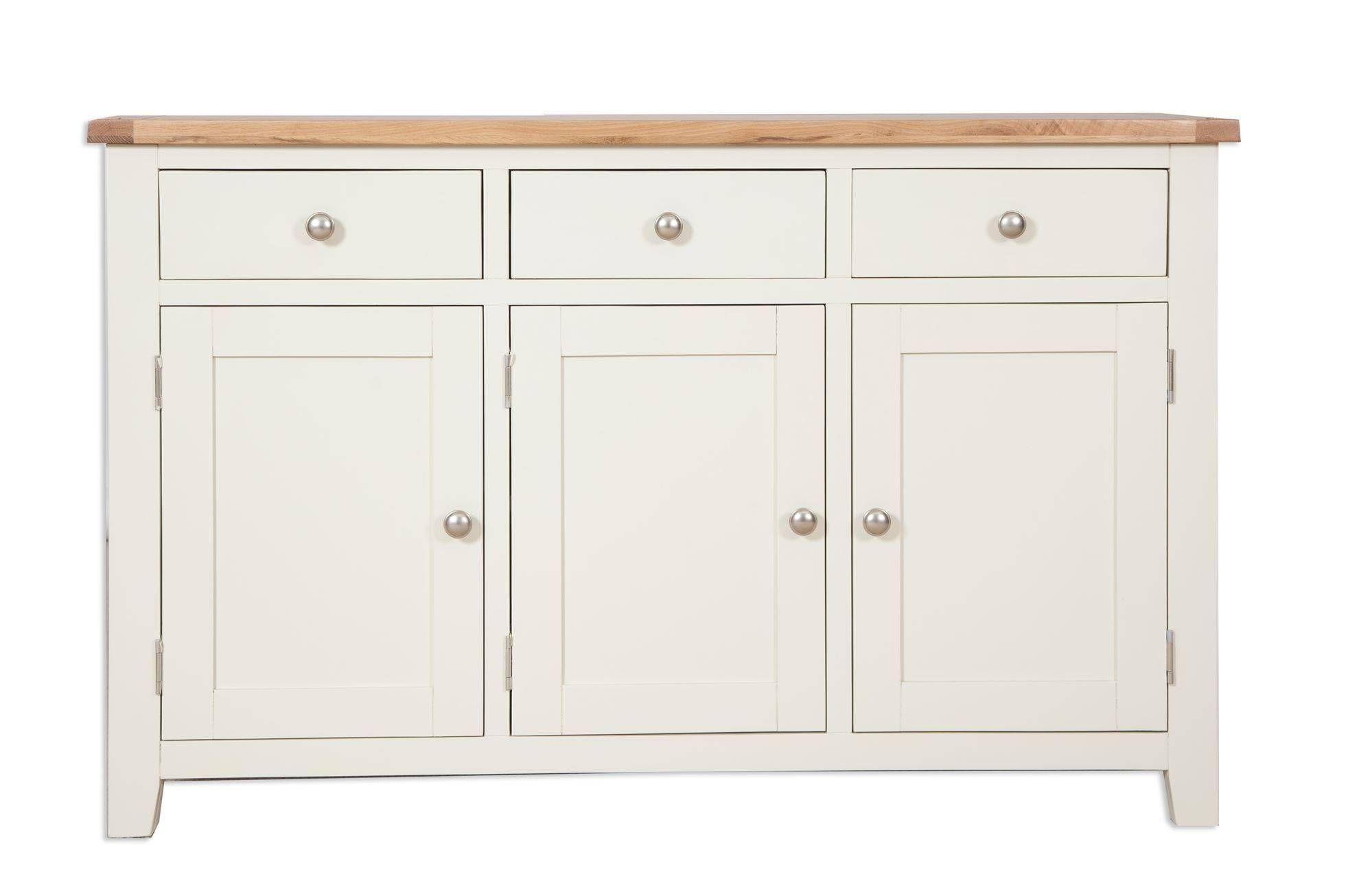 Painted Ivory Three Drawer Sideboard – Cambridge Home & Garden Throughout Newest Cream And Oak Sideboards (Photo 1 of 15)